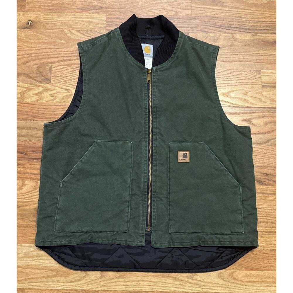 Carhartt Moss Green Insulated Work Vest V02 CYP Made In Mexico Duck Canvas Large